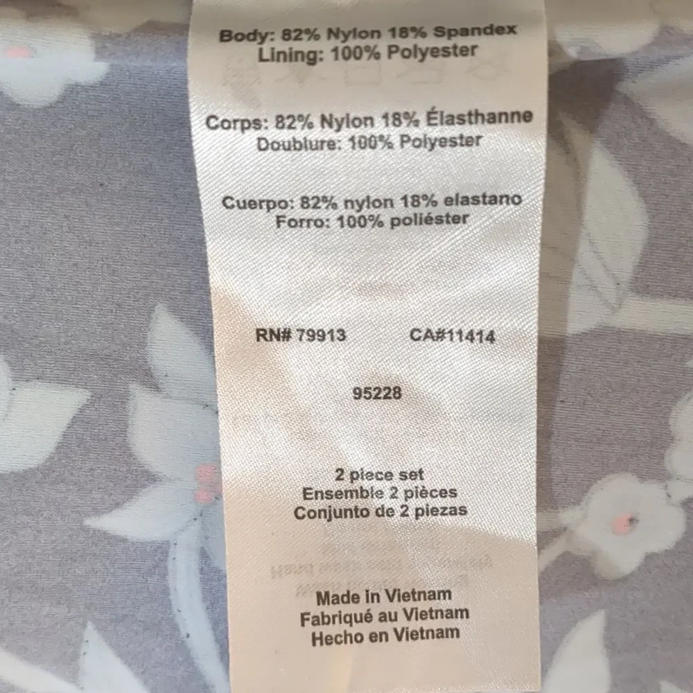 Motherhood Maternity Two Piece Swimsuit Grey Blue Floral Size Large
